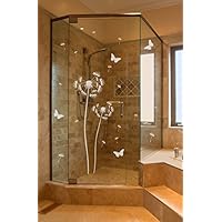 Pusteblume Aufkleber für Dusche Duschtür Duschwand Folie Bad Badezimmer Zimmertür Fenster Window wasserfest selbstklebende Folie mit losen Pollen und 4 Schmetterlingen