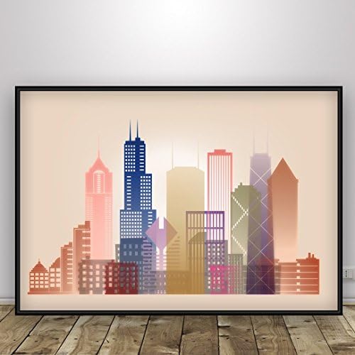 Chicago poster, Chicago skyline, Illinois, Chicago print, pastel color, wall art, home decor, distress, city print, travel art, Unframed print