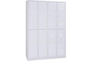 ‎SCHRANK & STUHL Schrank & Stuhl Spind – Metallspind mit 4 x 2 Abteilen in 195 x 117 x 50 cm, Schließfachschrank mit Zylinderschlössern, Lieferung komplett montiert, Grau