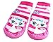 Baby Girl Toddlers Kids Indoor Slippers Shoes Socks Moccasins NON SKID PINK STRIPED KITTY CAT (9-18 MTHS)
