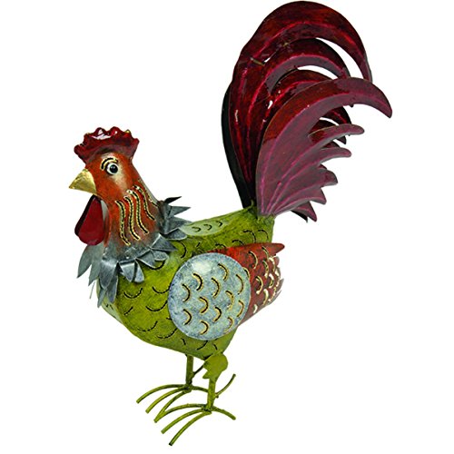 Medusa Hahn ''Erich'' | Größe S 39x14x34 cm | leuchtend grün-orange-rot | mit Flügelklappe für Teelicht oder Lichterkette