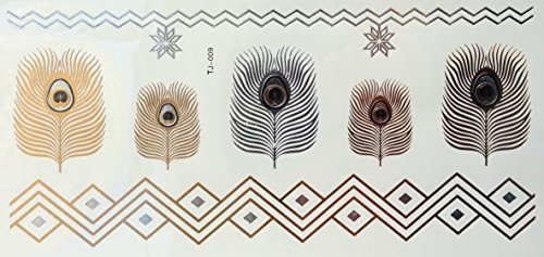 5 Bögen Metallic Tattoo Flash Tattoo Aufkleber Einmal Tattoo Gold und Silber Schmuck Tattoos Viele Schöne Motive - 3