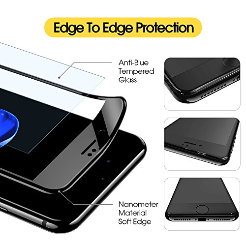 iPhone 8 7 Screen Protector, Humixx Slim 3D Curved Full Coverage Shatterproof 9H Tempered Glass Screen Protector [Anti-blue Light] [Anti Fingerprint] HD Screen Cover Film for Apple iPhone 8/7 (Black)