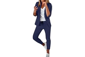 MJGkhiy Tailleur Donna Eleganti Pantaloni e Giacca da Cerimonia Curvy Completo Blazer a Maniche Lunghe Tuta Elastici in Vita Set di Abiti in Tinta Unita Pantalone Giacche Due Pezzi Elegante Suit