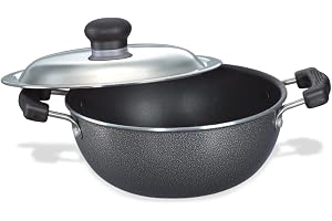 Prestige Omega Select Plus 20Cm- 2.2L Non-Stick Kadai with SS Lid PFOA Free Teflon Non-Stick Coating Scratch Resistant Flat Base Durable Handles 1 Year Warranty