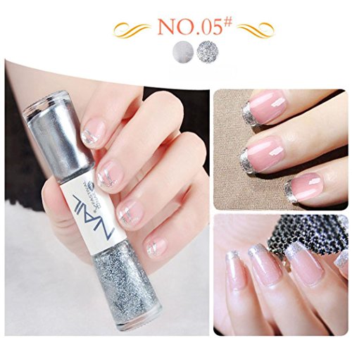JACKY Black Friday Christmas Nail Double-headed Lining Pen Glitter Nail Polish Manicure Nail Painting Pen (Silver)