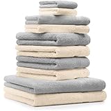Betz Juego de 10 toallas PREMIUM 100% algodón en gris plata y beige
