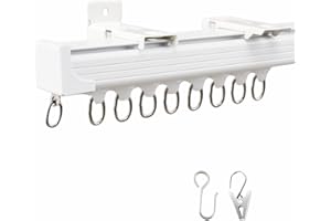 Ezcasch Ceiling Curtain Track 2 Metres/6.56ft, Aluminum Sliding Ceiling Curtain Rail, Ceiling Mounted Curtain Track and Fittings for Room Divider, Windows, Privacy, White