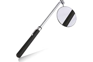 XINGRUN Automotive Telescopic Inspection Mirror Round Handle Mechanics Mirror Tool Stainless Steel Universal Folding Telescopic Round Mirror for Mechanics Cars maintenance 80mm Diameter,Black,Length26.5-75cm