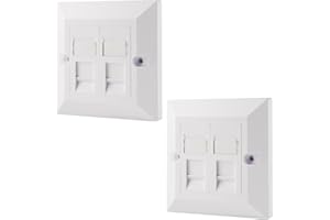 rhinocables CAT6 Ethernet Faceplate | Single 1, Double 2 & Quad 4 RJ45 Gang Wall Sockets | CAT 6 Setup for Printers, VoIP, Phones & More | Network Expansion for Home or Business (2 Port,Pack of 2)
