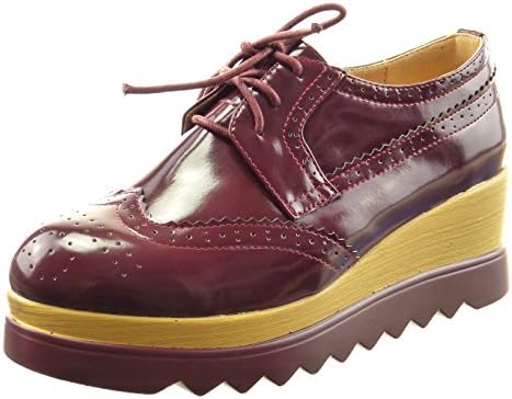Sopily Women's Fashion Shoes Derby Shoe - Ankle-High - Platform - Perforated Heel Wedge 5.5 cm - Red CAT-5-MY1818 T 38