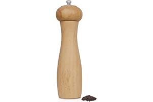 ManGotree Wooden Pepper Grinder, Adjustable Coarseness Pepper Mill, Refillable Manual Salt Grinder, Oak Wood Pepper Grinder Mill for Kitchen, 8 Inch (Natural)
