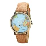 Lucky mall Damen Armbanduhr, Globe Travel Kartenuhr Denim-Uhr Damen Denim Stoff Uhr