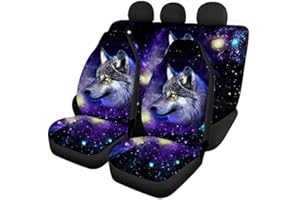‎CHAQLIN chaqlin Galaxy Wolf Autozubehör 4-teiliges Set, 2-teiliges Auto-Vordersitzbezüge + 2-teilige Geteilte Sitzbezug-Rücksitzschutz-Komplettset für Damen Herrengeschenke, universelle Passform