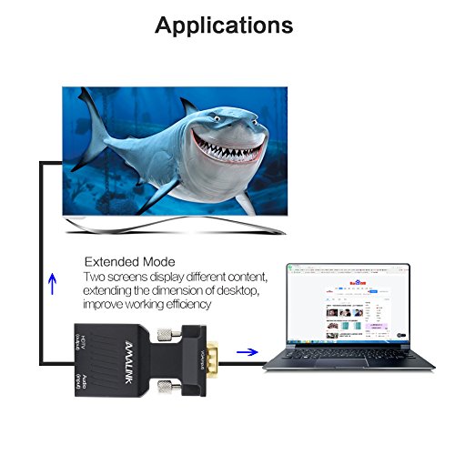 VGA a HDMI Converter-Amalink Stereo R / L Canal 5V1A VGA + Audio a HDMI Adaptador para HDTV - 5