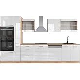 Cuisine R-Line Modulaire - Blanc Brillant/Anthracite - 350 Cm De Large Avec Armoire Haute - Sans Plan De Travail - 6