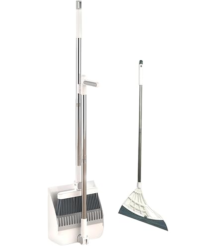 Besen & Kehrschaufel Set Mit Langem Stiel – Mit Gummilippe & Kammzähnen, Platzsparend Für Haus & Büro, 132 Cm