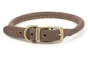 Ancol Timberwolf Bonded Thread Leather Round Dog Collar - Sable - Soft Leather Design with Antique Gold Buckle - Ideal for Long Haired Dogs - 28-36cm Size 3