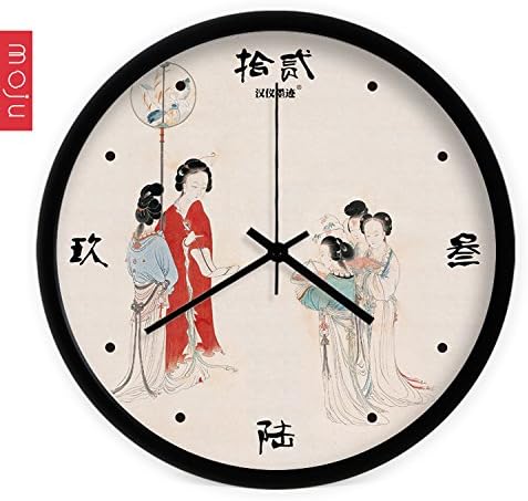Quietness @ Modern Colorful Creative Silent Non-ticking Wall Clock Chinese painting queen sleeper sofa, Lai /12 inch/ steel white Paint Border