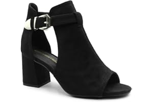 FASHION THIRSTY Womens Block Mid High Heels Chunky Sandals Open Toe Comfort Cushioned Work Office Party Occasion Cut Out Heeled Wide Fit Strappy Shoes