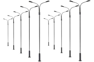 YUETTYY Lot de 10 lampadaires de chemin de fer, 14 cm, échelle HO à deux têtes, blanc, lampadaires LED pour modèles de table de sable et de parc