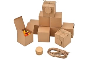 NAROSEBE 50 scatole di cartone per matrimonio, carta kraft con coperchio, scatola regalo, piccola per cioccolatini, vuote, con corde di iuta, per regali, feste, compleanni, 7 x 7 x 7 cm
