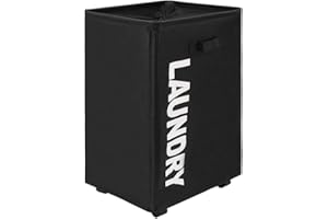 TOTANKI Grand Panier à Linge Pro 22" avec poignée et roulettes, Panier à Linge Pliable, trieur et Organisateur de Linge Pliable, Grand Panier de Rangement (Noir, Pro 22")