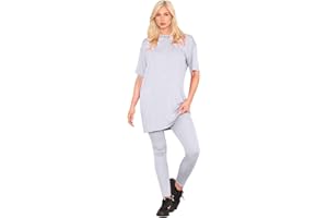 janisramone Womens Ladies New Plain Oversized Baggy Longline T-Shirt Top Leggings 2 Pcs Set Summer Loungewear Tracksuit