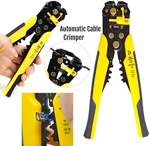 Electrical Terminal Wire Cutter Professional Multifunctional Heavy Duty Stripper Stripping Cutting Tool Automatic Self Adjusting Ratchet 10-22 AWG Insulated and Non- Insulated Terminals Cable Crimper