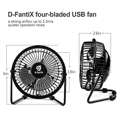 D-FantiX Mini Schreibtisch Ventilatoren, Retro Antique Metal Tisch Lüfter USB Powered Kleine Personal Fan für Haus, Büro, Schwarz (4 ZOLL) - 5