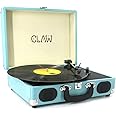 Claw Stag Portable Vinyl Record Player Turntable with Built-in Stereo Speakers, Volume Control Knob, AUX Input and RCA Output, 78 RPM Speed, High Qualiy Diamond Stylus and Headphone Jack (Blue)