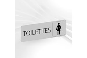 GRAVURE CONCEPT Plaque Signalétique Toilettes Femmes – Plaque De Porte Adhésive PVC 5 x 15 cm – 20 Couleurs Disponibles (Gris mat)