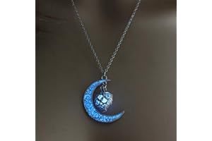 ‎HANDCESS Handcess Halloween Mond Leuchtende Halsketten Herzperlen Glow Anhänger Halsketten Silber Halbmond Leuchtende Halskette Schmuckketten für Frauen und Mädchen