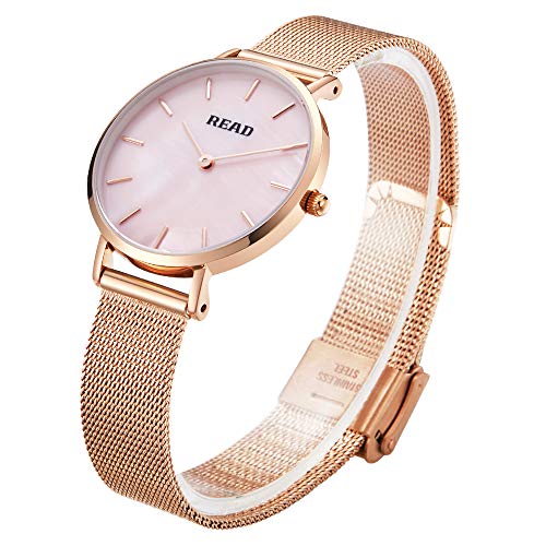 READ montre- de Piel, Cuarzo analógico, diseño Simple de Luxe clásico de Negocios, con 3 Reloj (Gold)