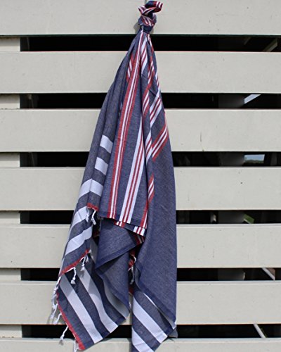 ANATURE Seaport – 100% Baumwolle – OEKO-TEX Standard 100 Certificat – Prewashed – super sanft – direkte Nutzung – Hamamtuch – Badetuch – Handtuch Backpacker – Strandtuch – Saunatuch – Babytuch – Turkish Towel – Pestemal – Fouta (Navy Blue/Red) - 3