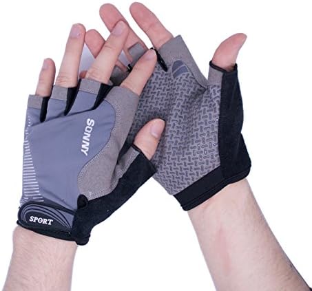 Summer Finger-less Cycling Gloves with Silicone Grip (Grey, M)