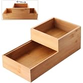 Deconox 2'li &Ccedil;ok Ama&ccedil;lı Bambu Organizer Set - B&uuml;y&uuml;k ve K&uuml;&ccedil;&uuml;k Boy Banyo, Mutfak ve Ofis D&uuml;zenleyici Kutu - Ahşap Dekoratif Sak