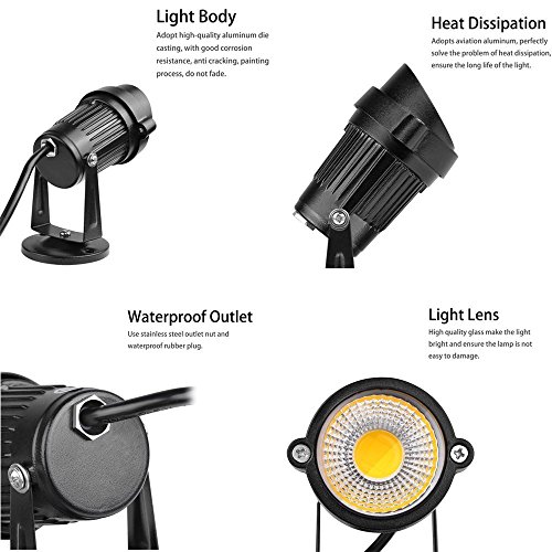 LemonBest® 5W LED Gartenstrahler Lawn Licht Garten Scheinwerfer mit Erdspieß für den Außenbereich, IP65, AC 85-245V, EU Stecker (Warm weiß) - 3