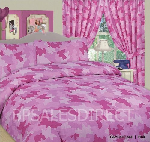 ARMY CAMOUFLAGE MILITARY DOUBLE BED DUVET QUILT COVER BEDDING SET PINK - NEW