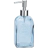 WENKO Dosificador de jabón Vetro angular azul - Dispensador de jabón líquido Capacidad: 0.5 l, Vidrio, 7.5 x 19 x 7.5 cm, Azu