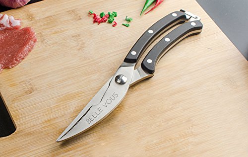 Hoch beanspruchbare Kuchen Schere und Reinigungstuch von Belle Vous – Professionelle Edelstahl Schere Perfekt zum Schneiden von Krautern, Pizza und Fleisch - 2