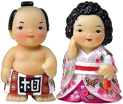 Japanese sumo dolls, a set of couple figurines, handmade gift
