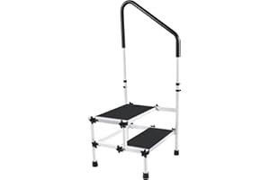 URFORESTIC 2-Tier Stool with Handrail, Safe Step Stool for Elderly Kitchen, Bathroom, Vehicle, Sturdy Stainless Steel Frame, Non-Slip Rubber Mat, 150kg Load, Black, Modern