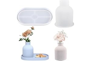 FENGQ Molde de Silicona para jarrón,2 Piezas Moldes para Jarrones,Moldes de jarrón de Silicona de Resina Epoxi,para Hacer portalápices, Jarrones (jarrón + Bandeja)