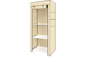 Youyijia 149x70x45cm Portable Wardrobe Single Canvas Wardrobe Clothes Storage Organizer with Hanging Rail Foldable Closet for Clothes, Toys, Shoes, Bags, Living Room, Bedroom, Cloakroom (Cream)