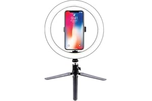 PHOTOLUX LED Ring Light with Desktop Tripod, 10 inch Dimmable Ring Light, 3 Colour Modes and 10 Brightness Levels, USB Powered, Phone Holder for Live Streaming, Make Up, Camera, Selfie