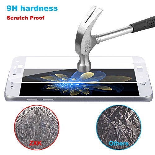 [2-Stücke] Galaxy S7 Panzerglasfolie, ZXK CO 9H Hartglas Tempered Glass 3D Curved Screen Protector Full Coverage Hartglas Schutzfolie für Samsung Galaxy S7 100% durchsichtiger Panzerglas Screen Protector 3D Touch – Rahmen Weiß - 4