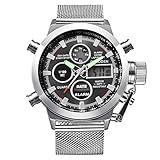 YGMDSL Armbanduhren Männer LED Elektronische Uhr Sport Plexiglasoberfläche Stahlstreifen Leuchtend,Silver