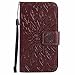 Produktbild K5 Hülle, Dfly Premium Slim PU Leder Mandala Blume prägung Muster Flip Hülle Bookstyle Stand Slot Schutzhülle Tasche Wallet Case für LG K5, Braun