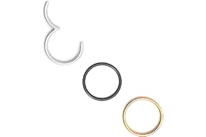 Body CAC 3PCS-20G 18G 16G 316L Surgical Steel Segment Clicker Hinged Nose Rings Hoop Septum Piercing Lip Helix Cartilage Earrings Diameter 5mm to 12mm, Gold-Silver tone-Black-Rose gold